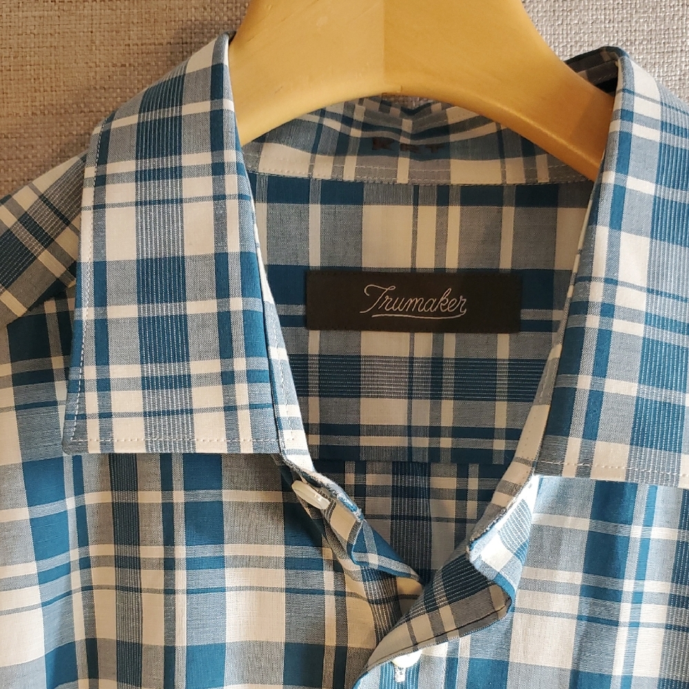 Trumaker Blue Plaid Casual Men's Shirt XL